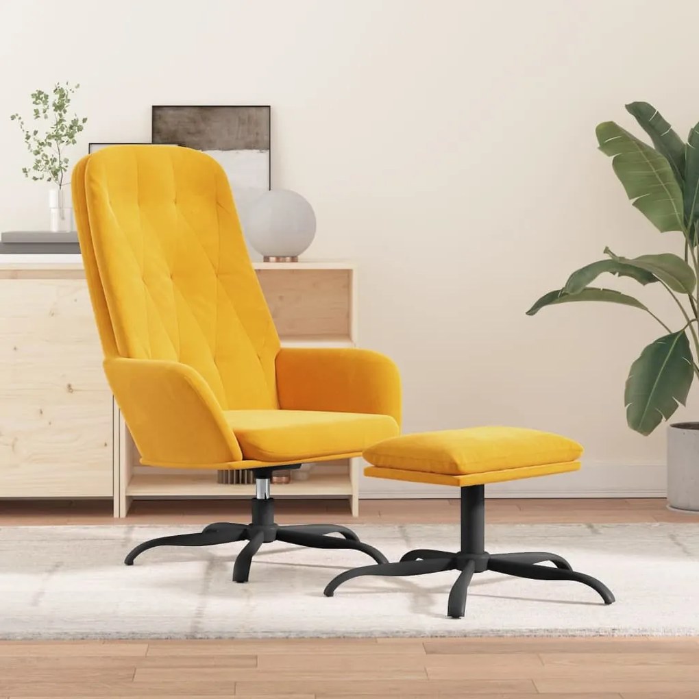 3097637 vidaXL Scaun de relaxare cu taburet, galben muștar, catifea