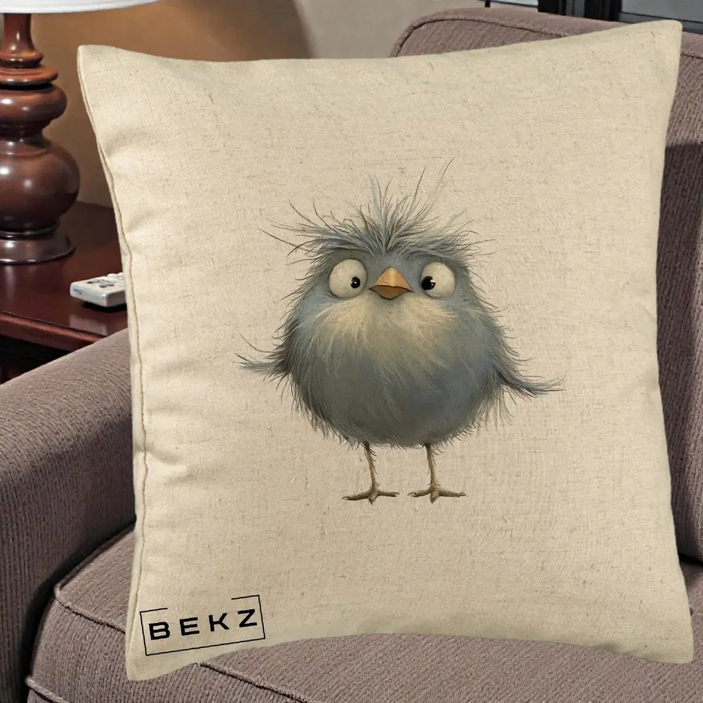 Perna Decorativa Pui Gri Pufos Zbarlit, 40x40 cm, Bej, Husa Detasabila, Perna Inclusa, BEKZ®
