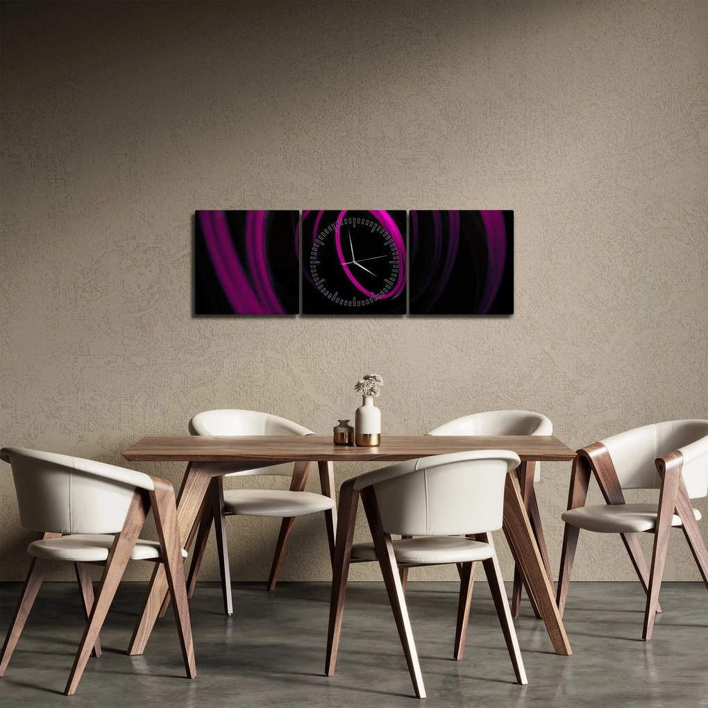 Tablou - linii violete (cu ceas) (90x30 cm)