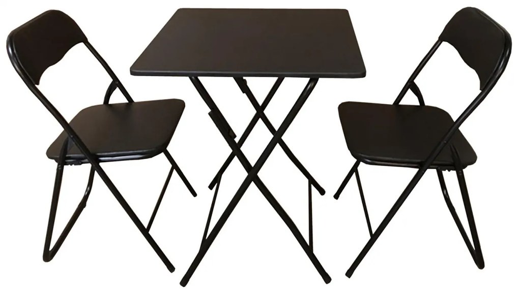 Set masa pliabila cu 2 scaune HouseXL® Smart Square Table Set, Din MDF, Sezuturi moi, Dimensiune 60X60X75 cm, Pentru living si bucatarie, Negru