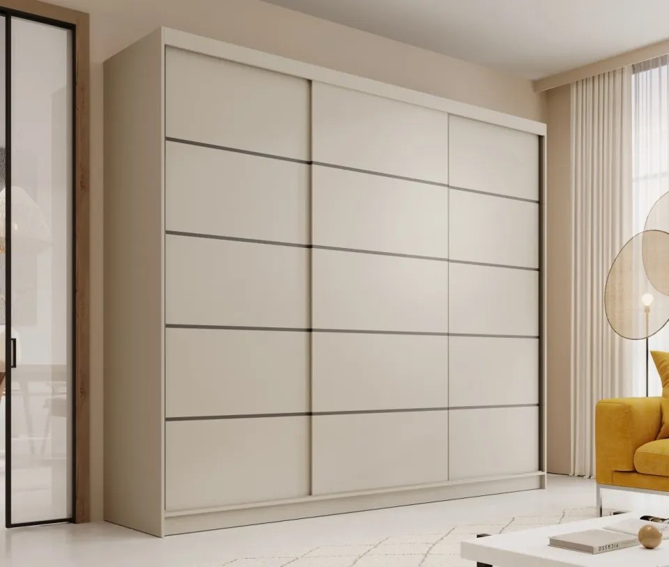 Dulap cu usi glisante, 250x58x215 cm, Andy 250, ADRK Furniture (Culoare: Alb / Negru)