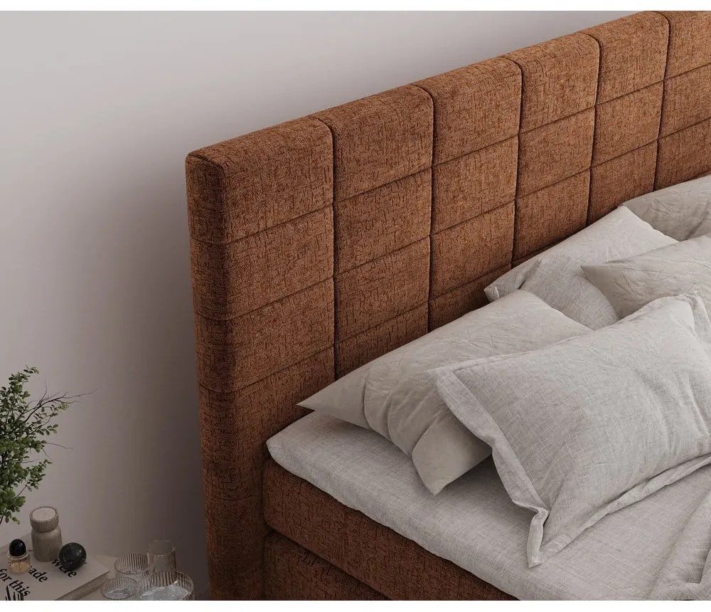 Pat boxspring portocaliu cu spațiu de depozitare 140x200 cm Ava – Maison de Rêve