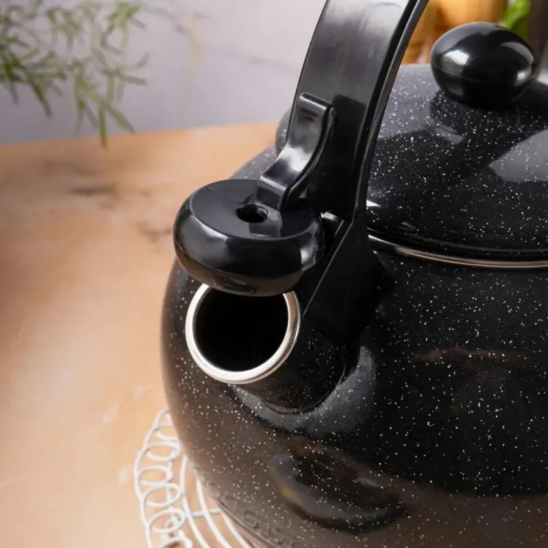 Ceainic cu fluier Kinghoff KH 2039, 2 l, Interior emailat, Toate plitele inclusiv inductie, Negru