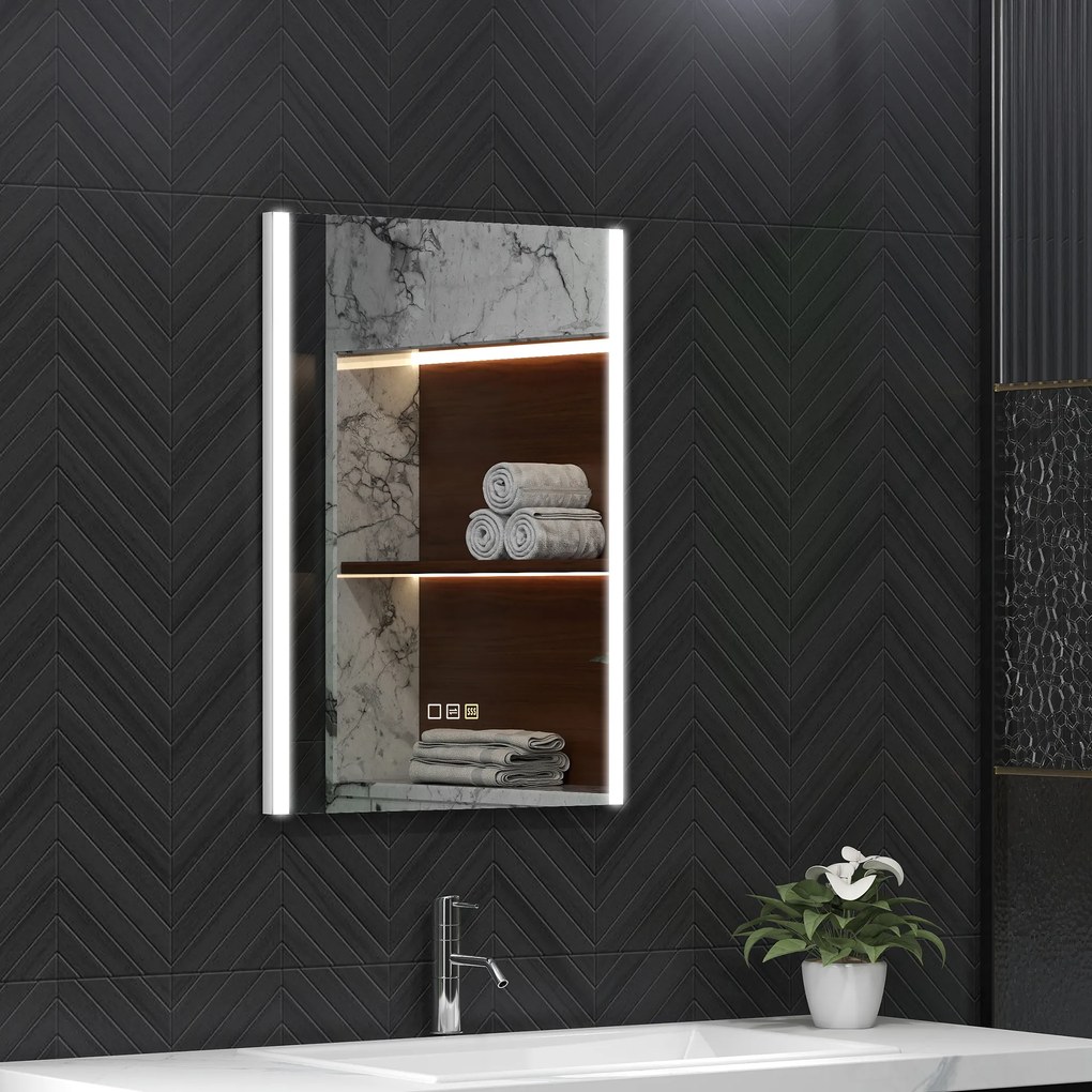 HOMCOM Oglindă LED 50x70 Antiaburire Touch IP44 | Aosom Romania