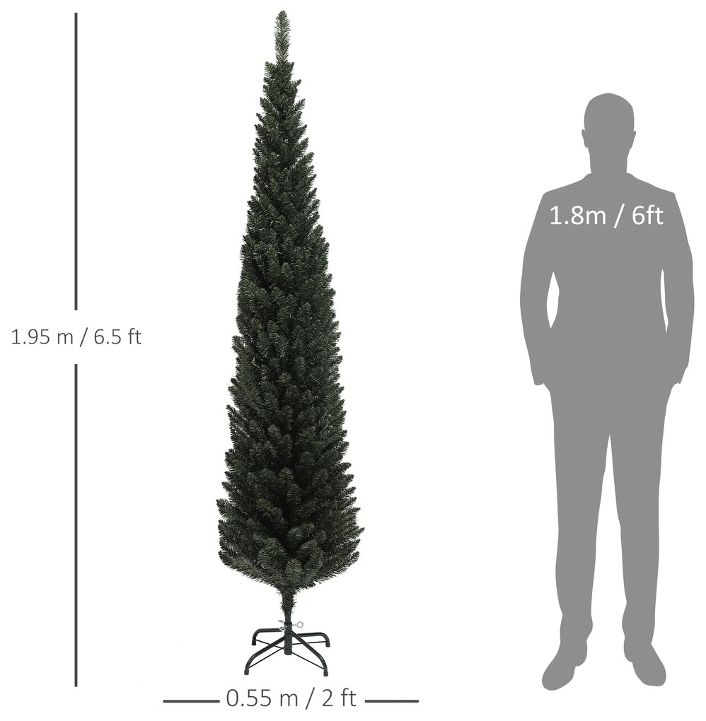 HOMCOM Brad de Crăciun Artificial Înalt de 195 cm cu 390 Crengi, Îngust și Spațiu Economic, Ø55x195 cm, Verde | Aosom Romania