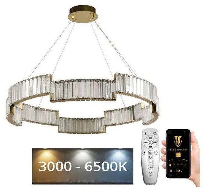 Lustră LED dimabilă pe cablu LED/60W/230V 3000-6500K auriu + telecomandă