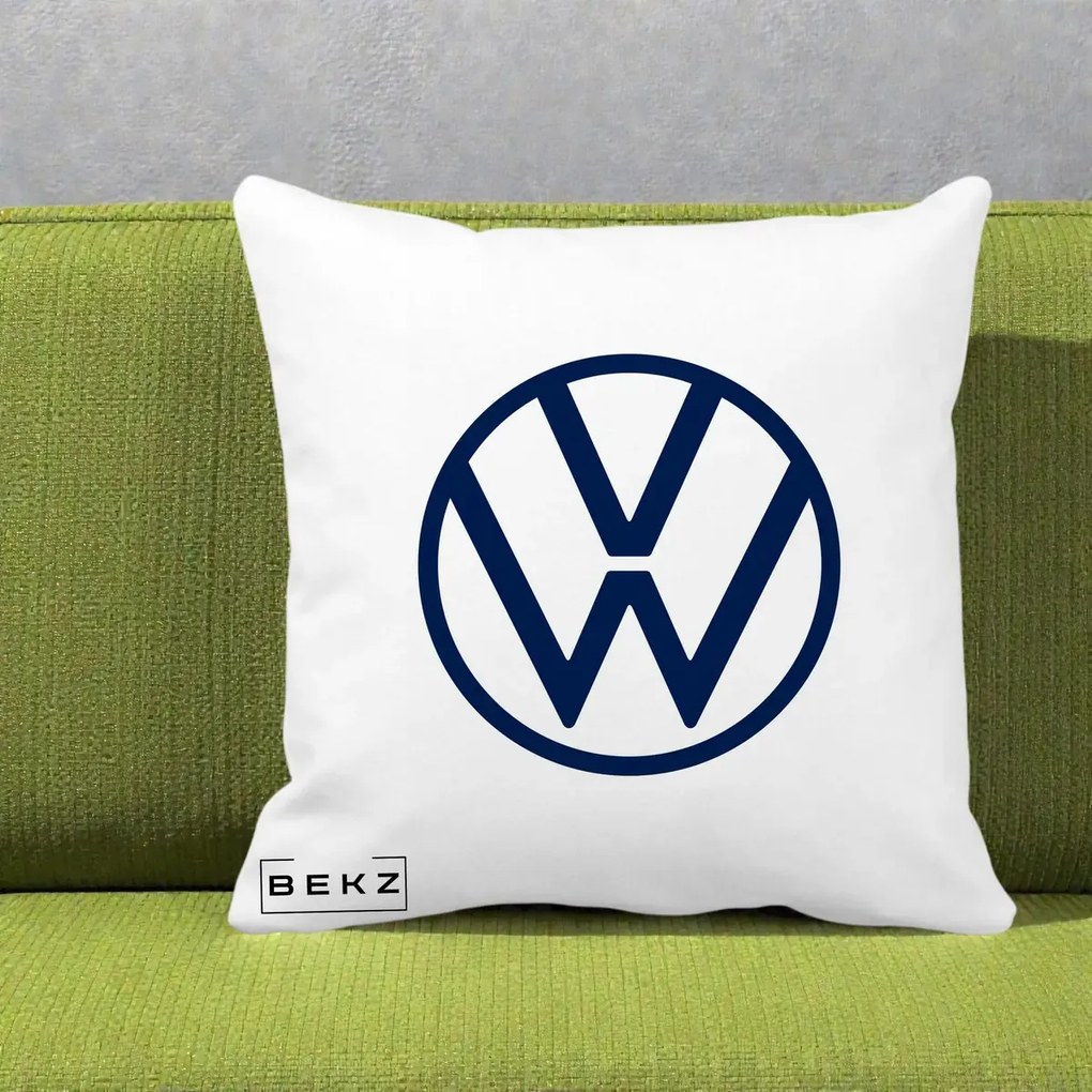Perna Personalizata cu emblema Volkswagen, 40x40 cm, Alba Mata, Husa Detasabila, Perna Inclusa, BEKZ®