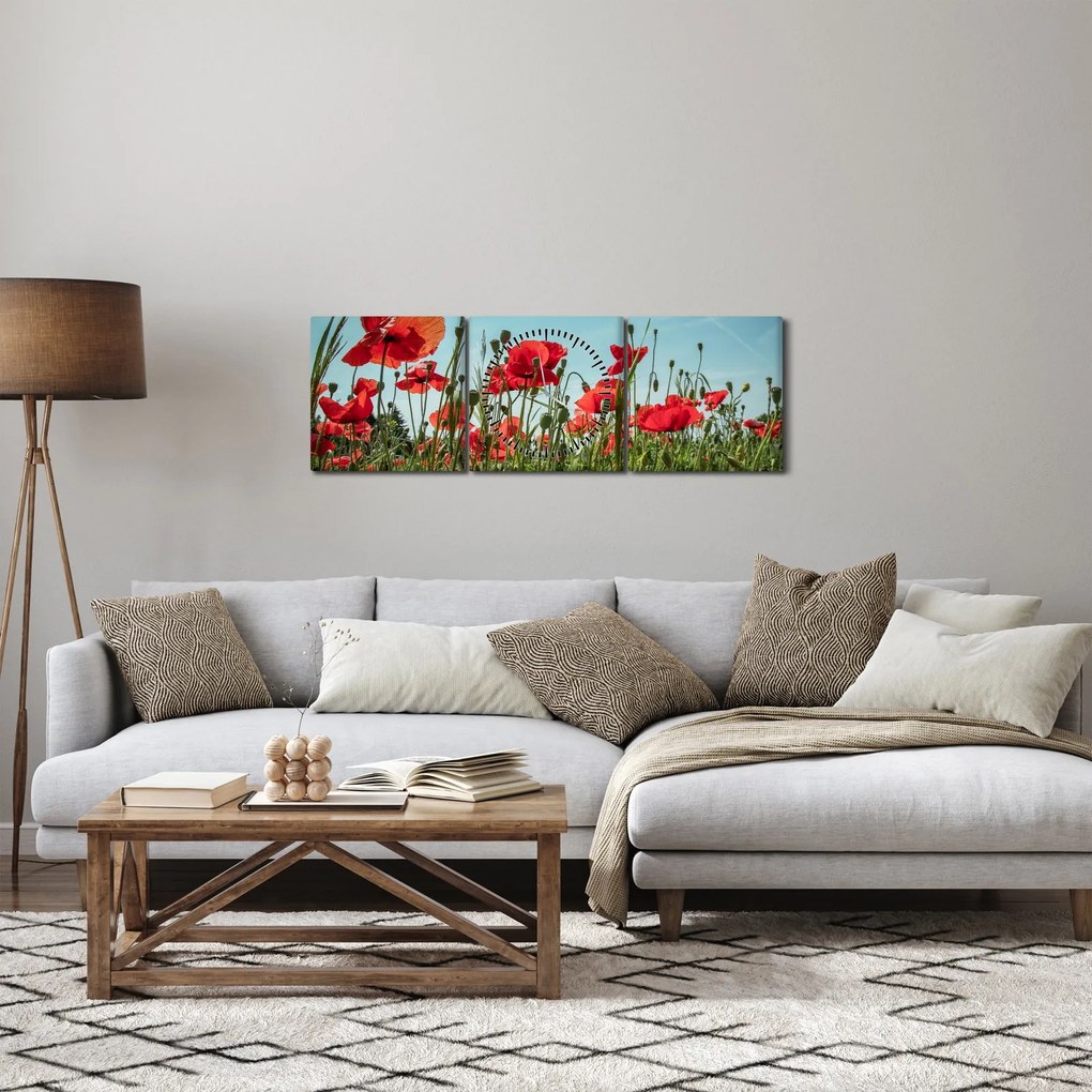 Tablou - Pe câmpul cu maci (cu ceas) (90x30 cm)