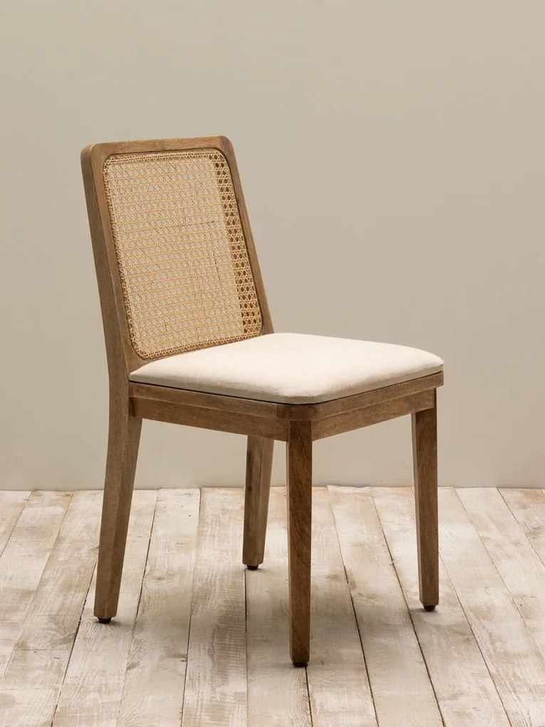 Scaun dining bej din rattan si bumbac Pablo