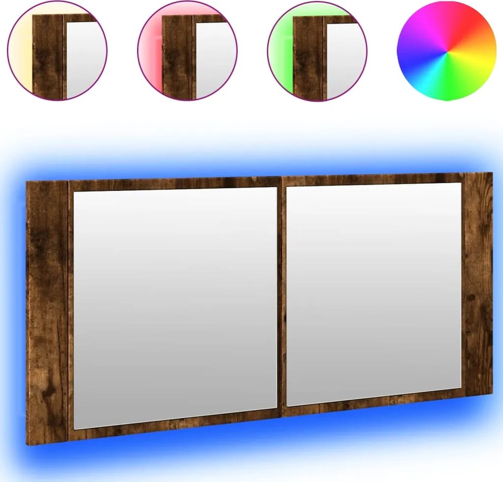 vidaXL Dulap de baie cu oglindă și LED, stejar fumuriu, 100x12x45 cm