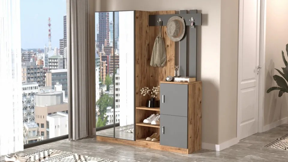 Dulap Hol si Cuier DD8 - AA, 147.2 x 37.5 x 179.7 cm, Atlantic Pine / Antracit
