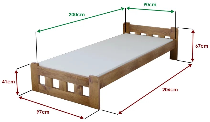 Pat inalt Naomi 90x200 cm, stejar Saltele: Cu saltele Deluxe 10 cm, Somiera pat: Cu lamele drepte