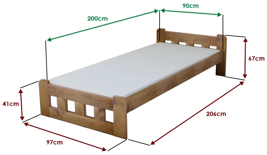 Pat inalt Naomi 90x200 cm, stejar Saltele: Cu saltele Somnia 18 cm, Somiera pat: Cu lamele curbate