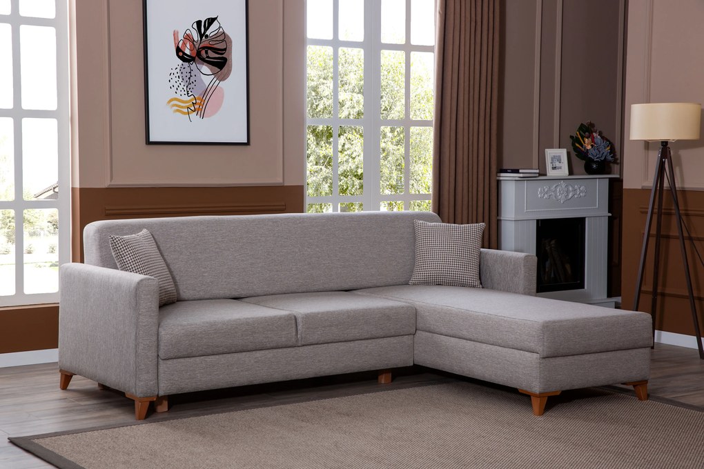 Coltar gri sunrise cu picioare din lemn (230/180/85cm)