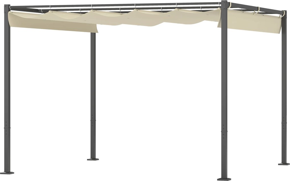 Outsunny Pergolă de grădină 3 x 3 m cu acoperiș retractabil, pavilion, copertină pentru umbră, UPF30+, bej | Aosom Romania