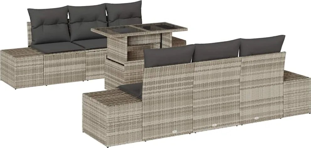 vidaXL Set de canapea cu pernă Manual 7 pcs Gri deschis poliratan