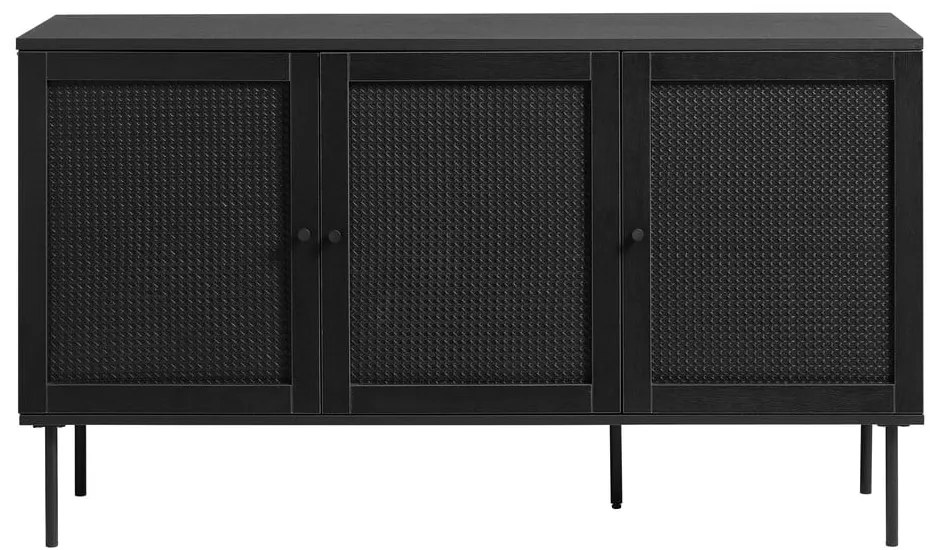 Comodă neagră joasă cu aspect de lemn de stejar 140x80 cm Pensacola – Unique Furniture