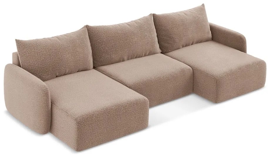 Colțar maro deschis extensibil/cu spațiu de depozitare Kalena – Makamii