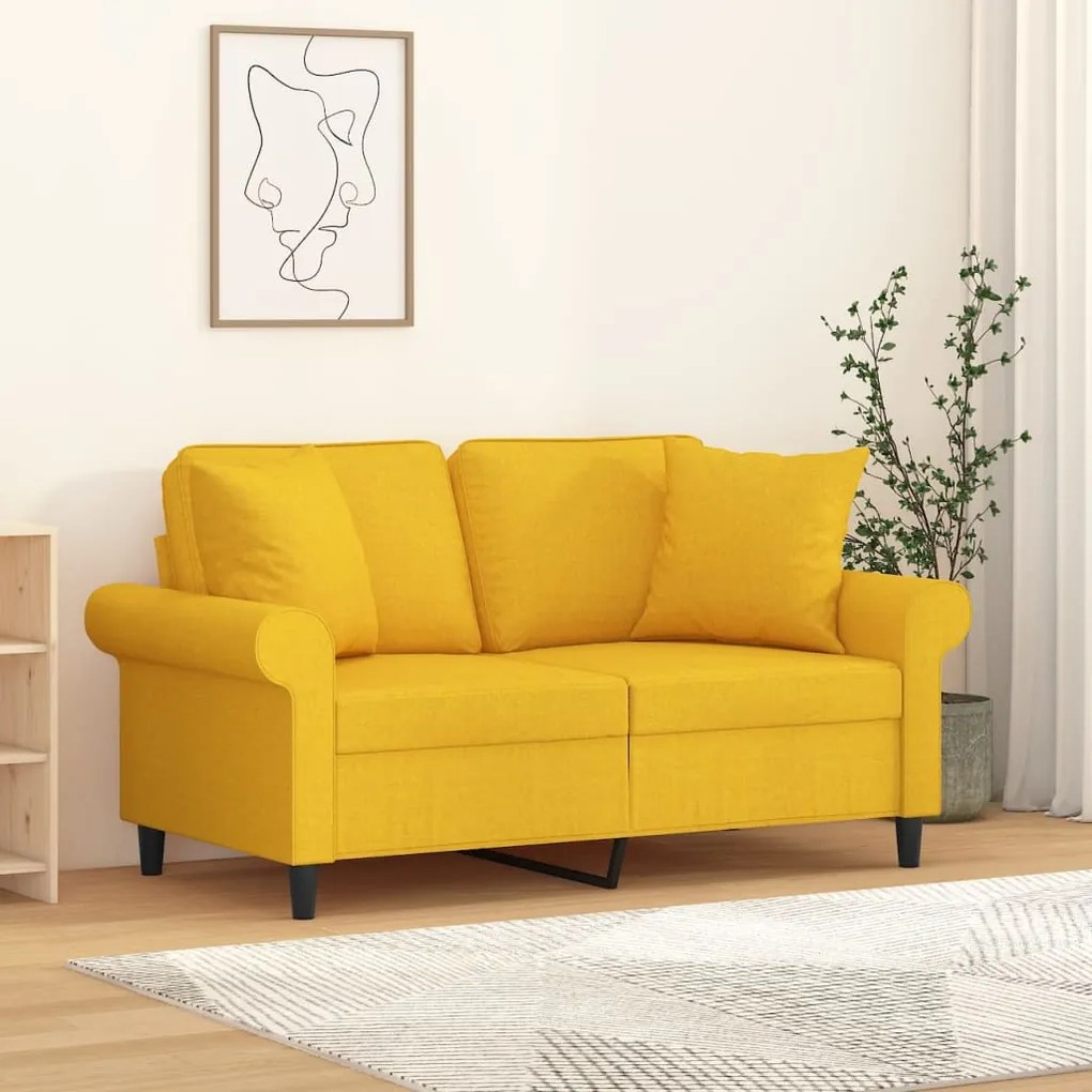 3153238 vidaXL Canapea 2 locuri cu perne&pernuțe galben deschis 120 cm textil