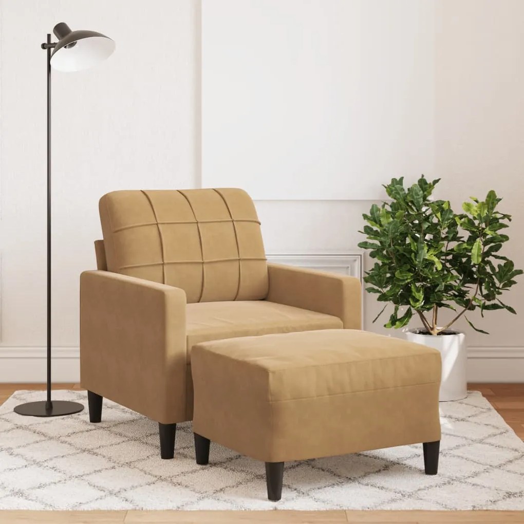 vidaXL Fotoliu canapea cu taburet, maro, 60 cm, catifea
