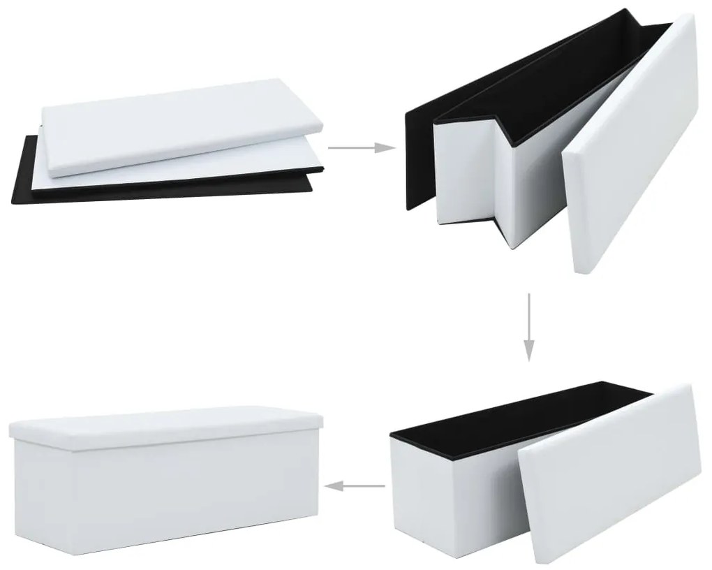 247088 vidaXL Bancă depozitare pliabilă, imitație piele, 110x38x38cm, alb