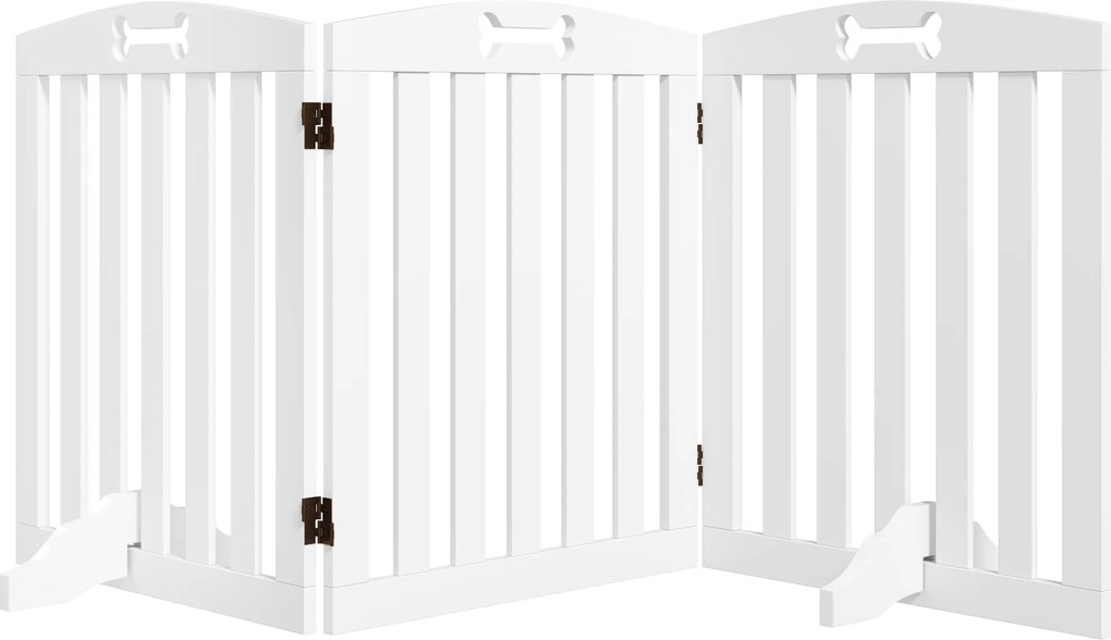 PawHut Separator Pliabil pentru Câini cu 3 Panouri și 2 Suporturi, din Lemn Alb, 155x30x61 cm | Aosom Romania