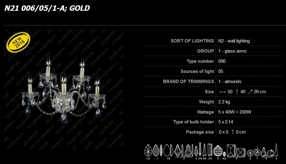 Aplica cristal Bohemia cu 5 brate, N21 006/05/1-A