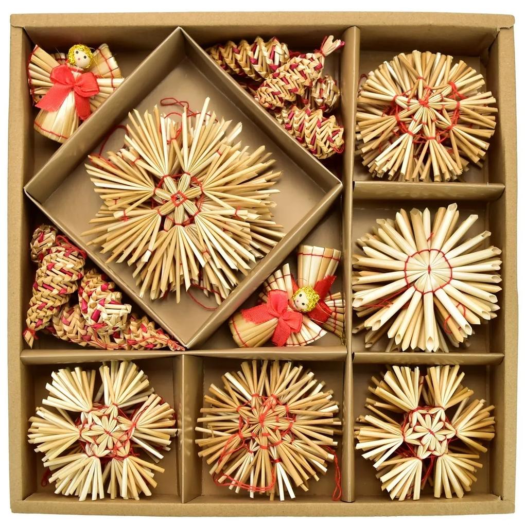 Set ornamente de paie cu îngerași, 50 buc.