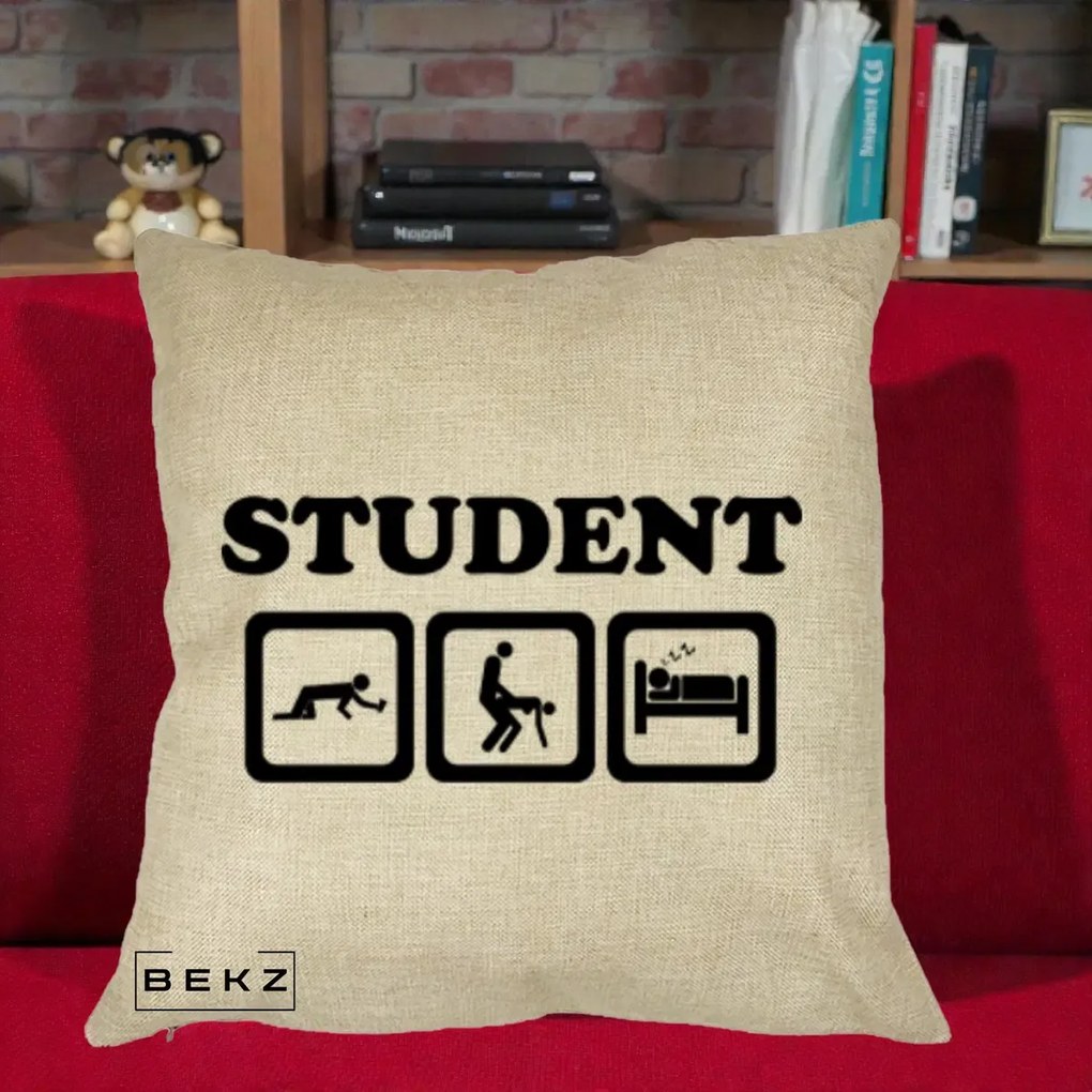 Perna Decorativa Student Life, 40x40 cm, Crem, Husa Detasabila, Perna Inclusa, BEKZ®