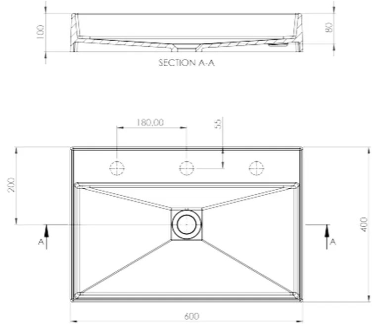 Lavoar pe blat alb mat din compozit 60 cm, dreptunghiular, Deante Correo Alb mat