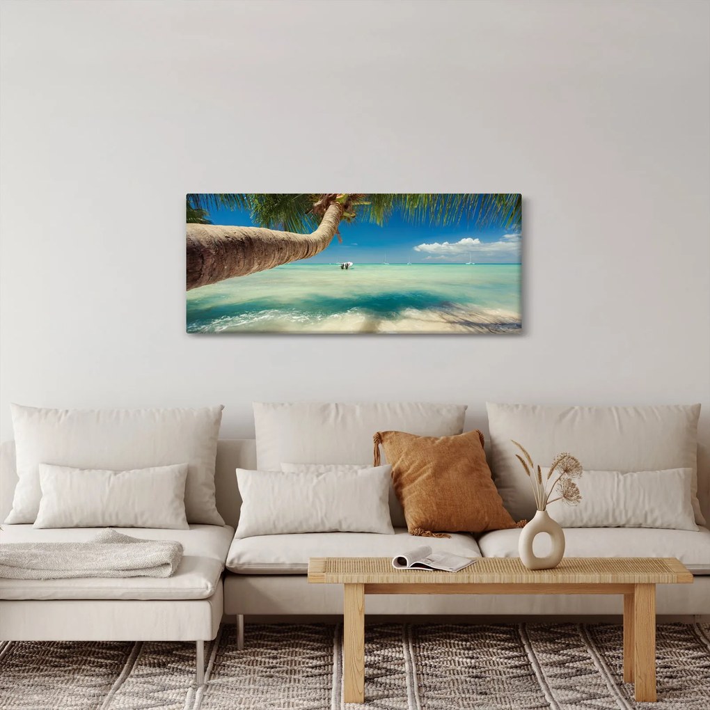 Tablou - Mare curată cu palmier (120x50 cm)
