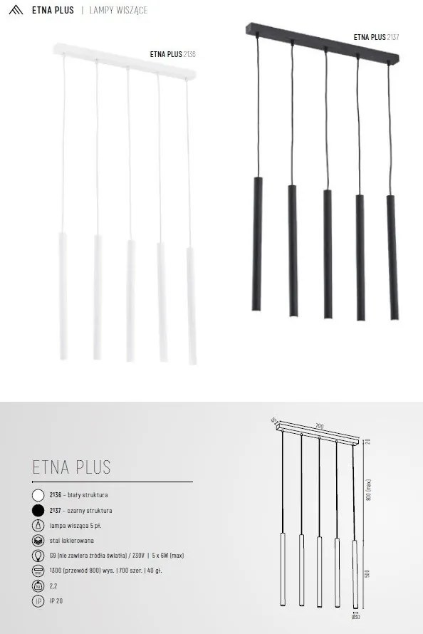 Lustra cu 5 pendule design minimalist Etna plus alb