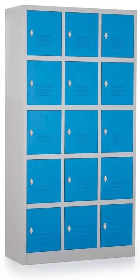 Dulap metalic - 15 cutii, 90 x 40 x 185 cm, blocare, albastru - ral 5012