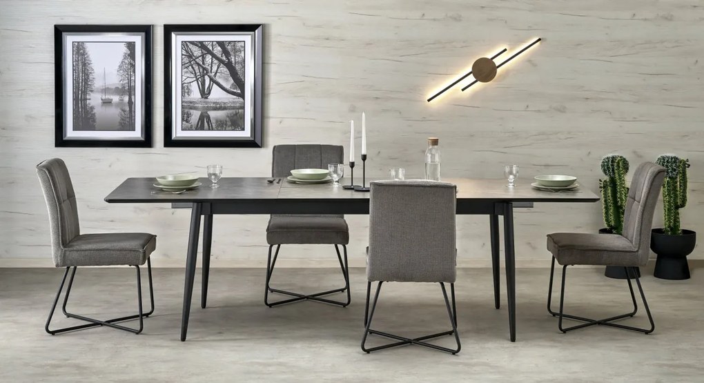 Masa extensibila Charles marmura gri/negru L180-260 cm