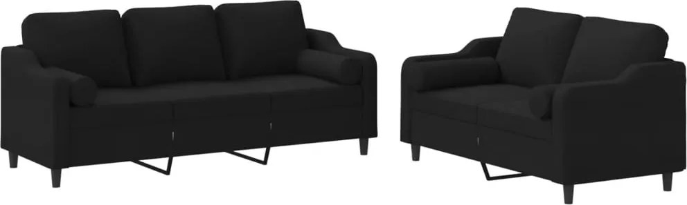 vidaXL Set de canapele cu perne, 2 piese, negru, material textil