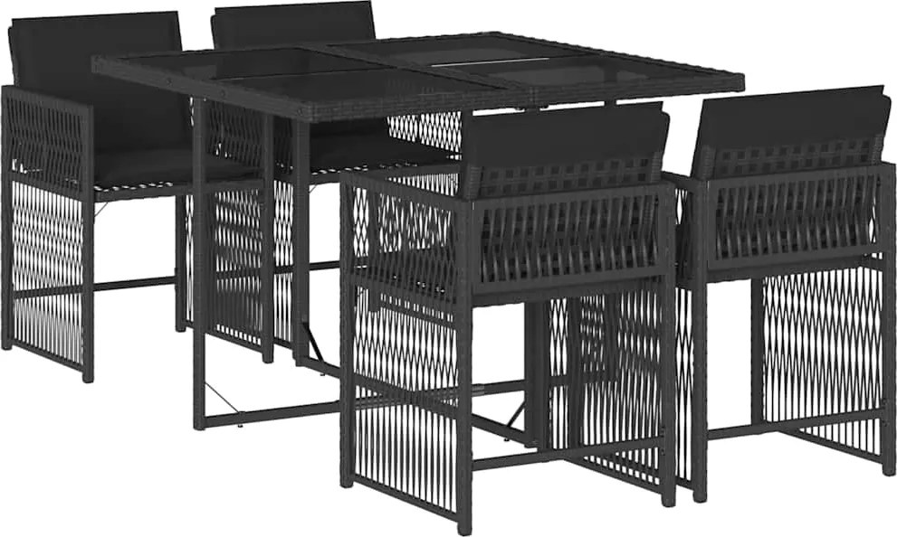 vidaXL Set mobilier de grădină cu perne, 5 piese, negru, poliratan
