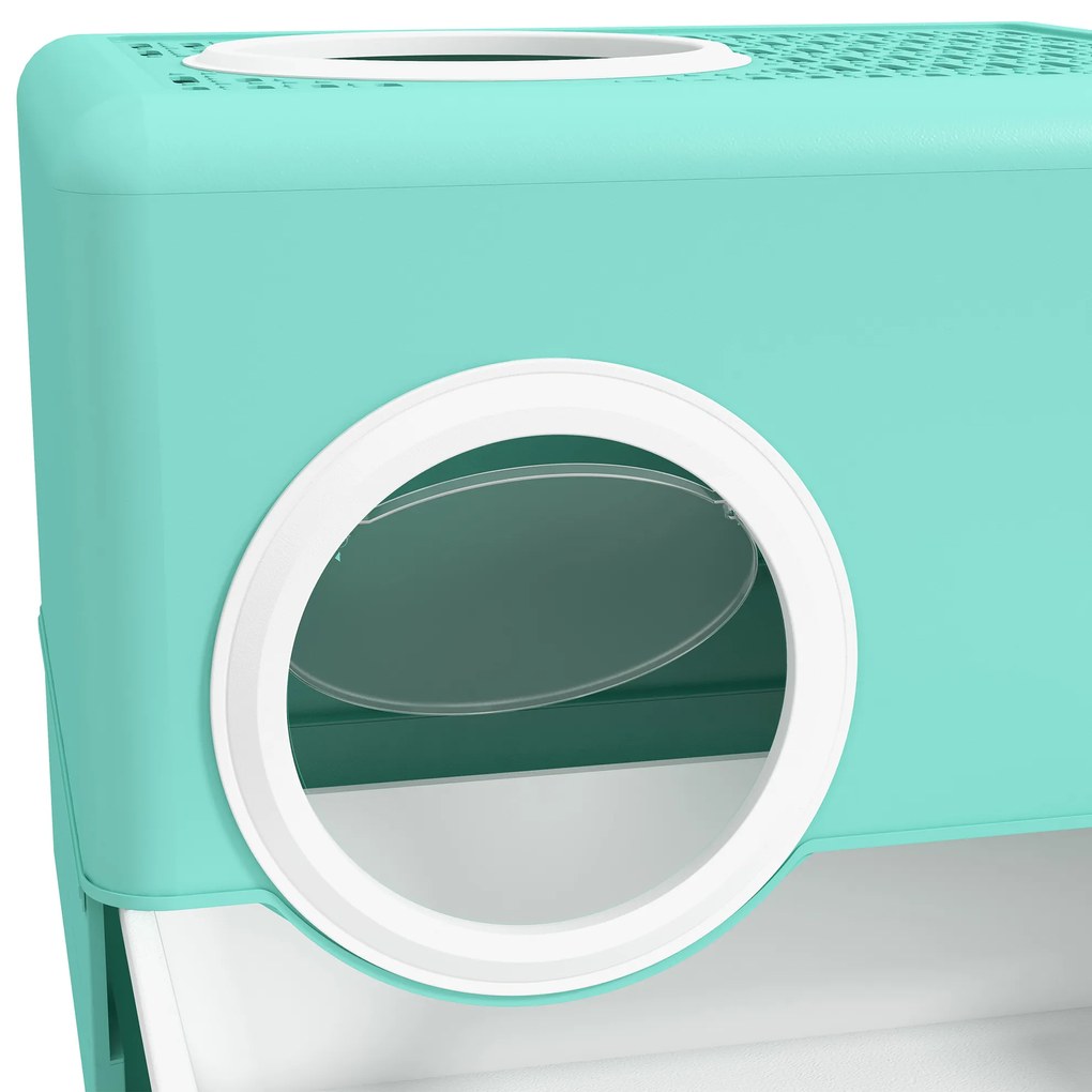 PawHut Litieră pentru Pisici cu Capac și Lopățică, Intrare Dublă și Tavă Detașabilă, 52x41x38.5 cm, Verde | Aosom Romania