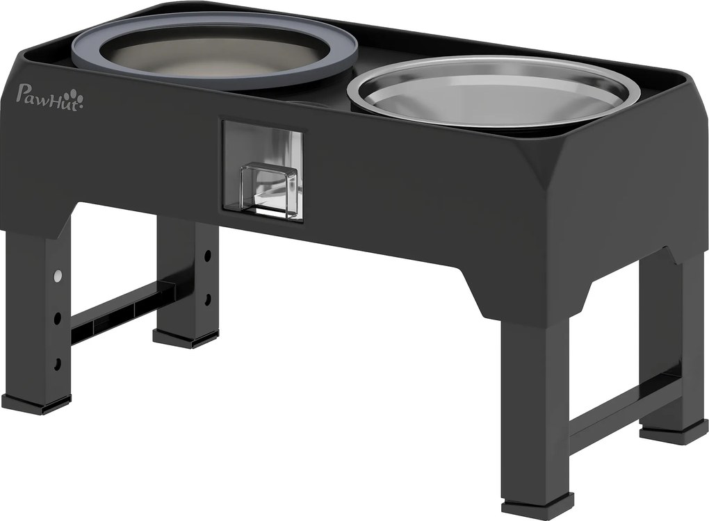 PawHut Bol înălțat pentru câini, înălțime reglabilă, bol cu apă, 2 boluri din oțel inoxidabil pentru câini mici și mari, Negru | Aosom Romania