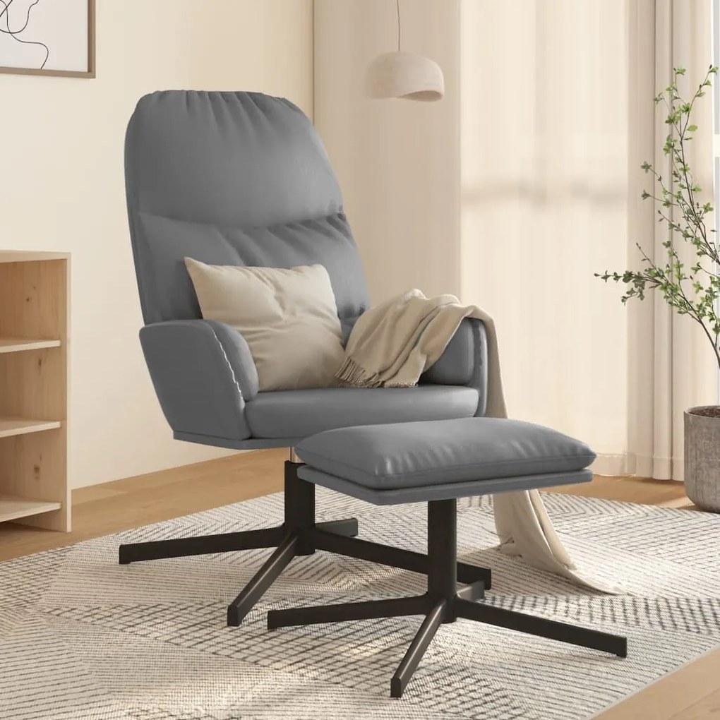 3097411 vidaXL Scaun relaxare cu taburet, gri închis, piele ecologică