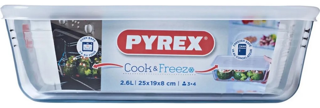 Pyrex Recipient din sticlă Cook & Freeze 2,6 l, 24 x 19 x 8 cm, 2,6 l