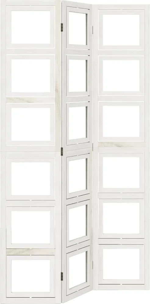 vidaXL Paravan cameră 3 panouri, alb, lemn masiv paulownia