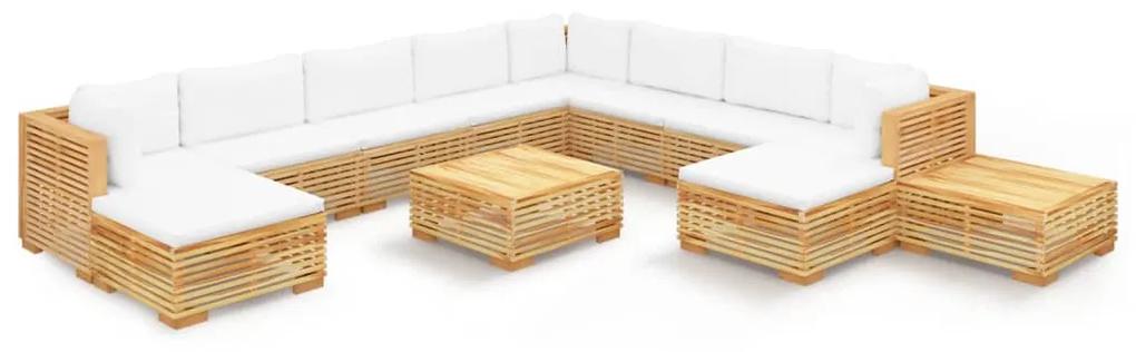 3100887 vidaXL Set mobilier grădină cu perne, 12 piese, lemn masiv de tec