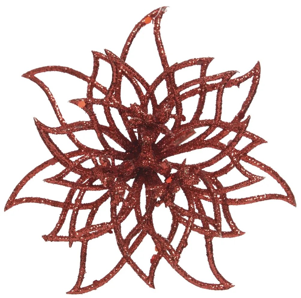 Decoratiune Poinsettia, Decoris, 14x5 cm, plastic, rosu