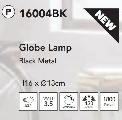 Bec decorativ E27 LED dimabil, metalic Globe Lamp negru