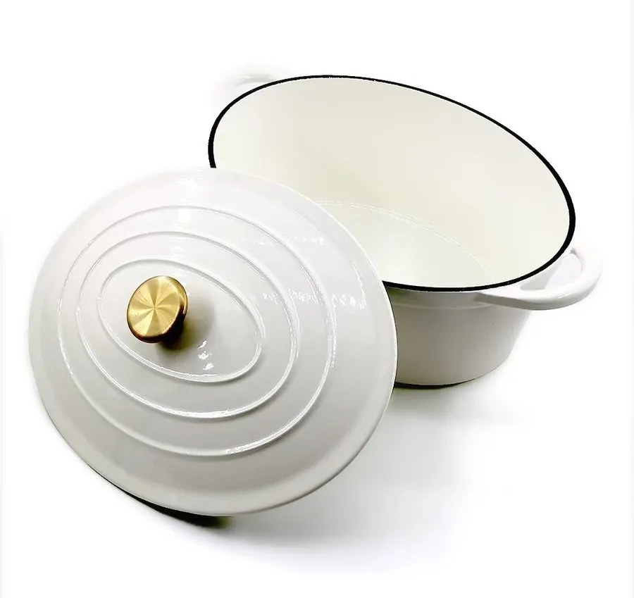 Oala fonta emailata cu capac Perfect Home 17923 30cm, 4.2L, crem
