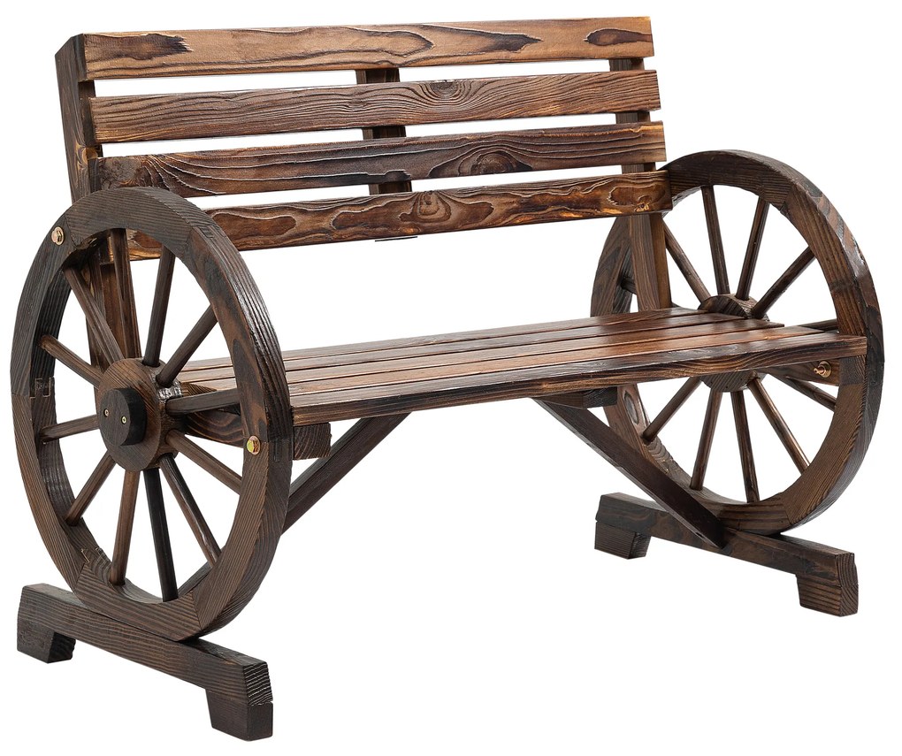 Outsunny Banc de grădină cu design de roată de căruț, pentru 2 persoane, lemn natural, maro închis, 105,5 x 56 x 79cm | Aosom Romania