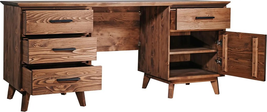 Birou lemn masiv Timeless 4 Sertare 1 Ușă Whisky, 164 × 60 × 76 cm