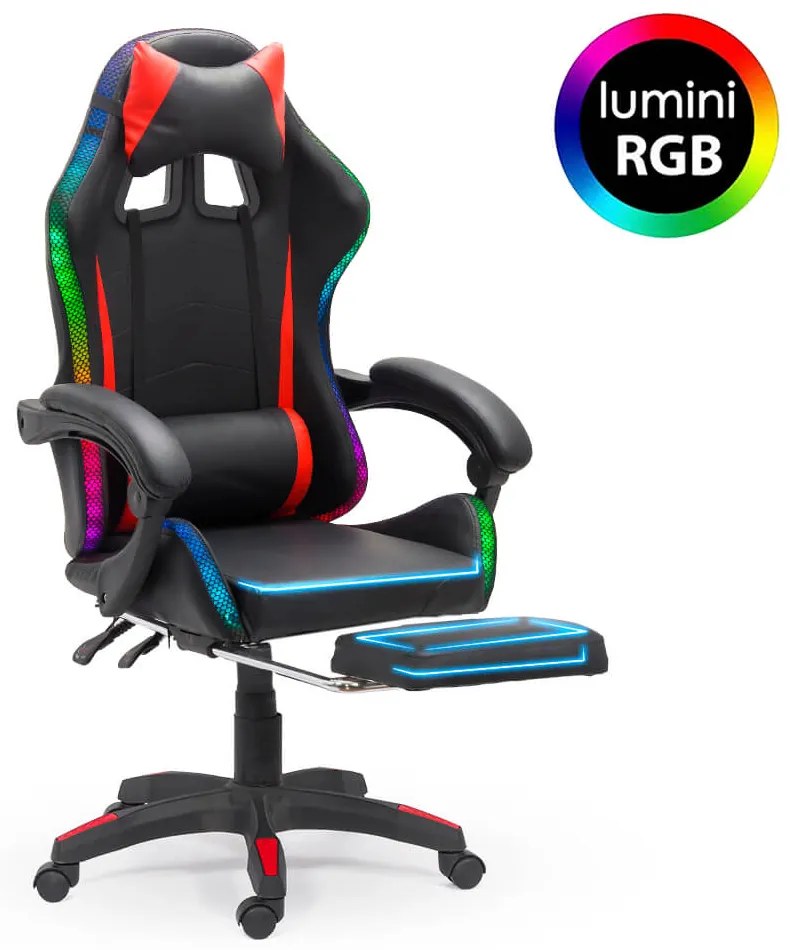 Scaun de gaming cu iluminare RGB din piele ecologica OFF 303 rosu cu negru