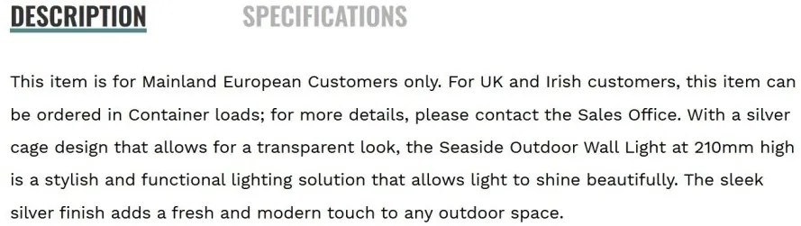 Aplica de perete exterior IP44 Seaside
