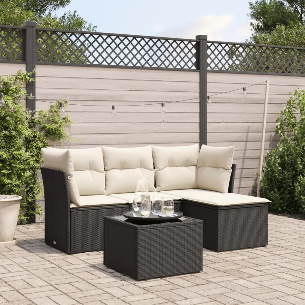 vidaXL Set mobilier de grădină cu perne, 5 piese, negru, poliratan